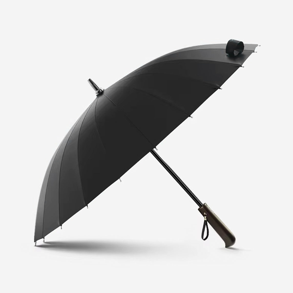 24 Rib Wooden Handle Umbrella | Push Button, Windproof