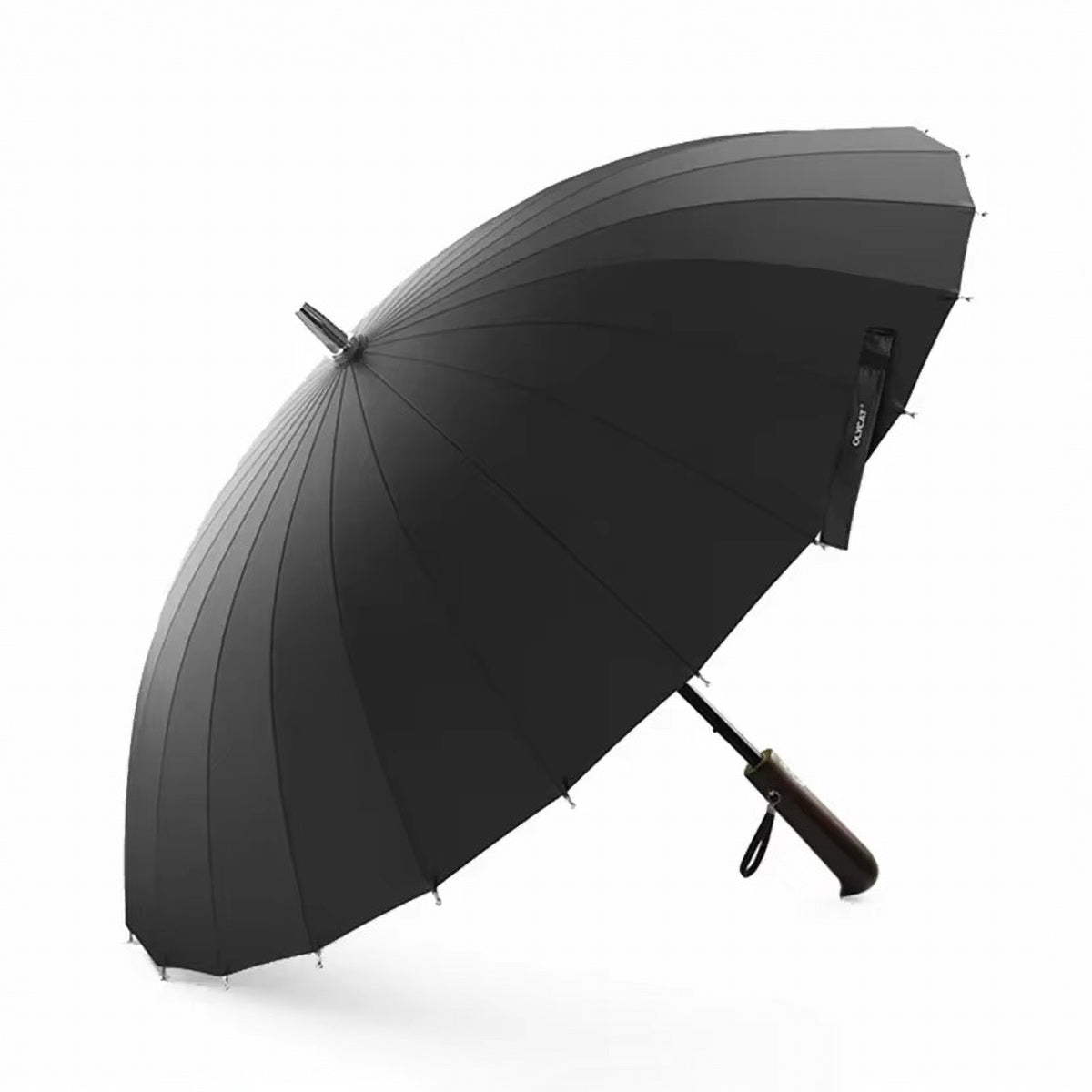 24 Rib Wooden Handle Umbrella | Push Button, Windproof