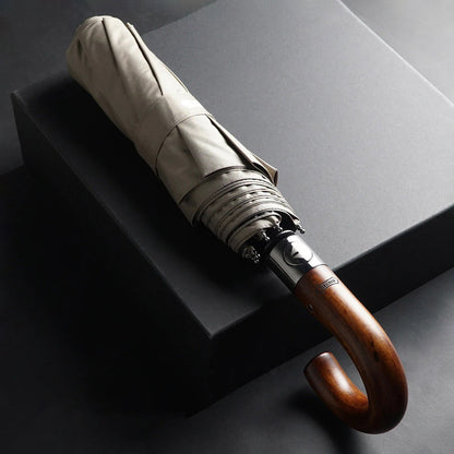 Stylish Folding Umbrella - Automatic Mechanism - Wooden Handle