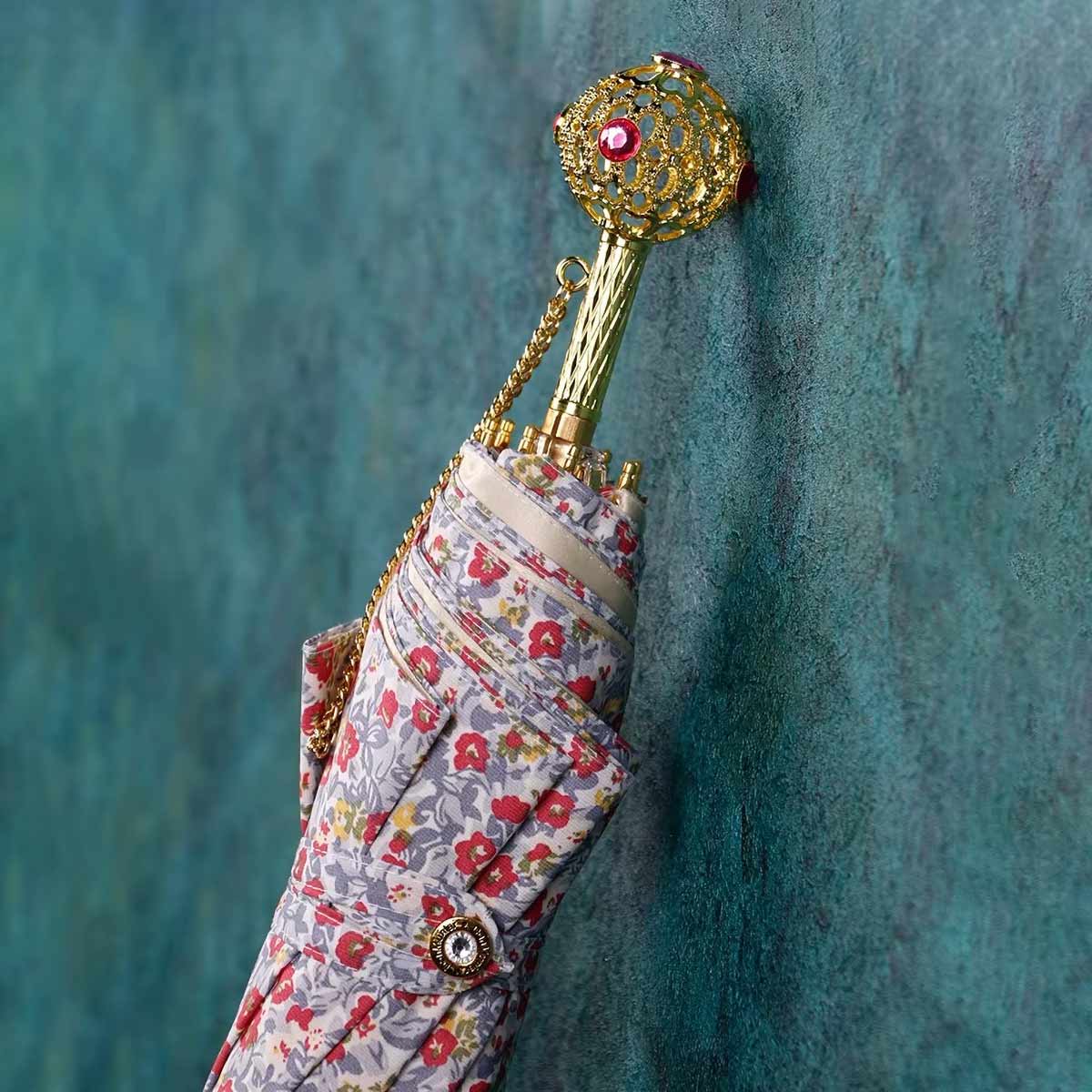 Flower Folding Umbrella Red Grey Floral