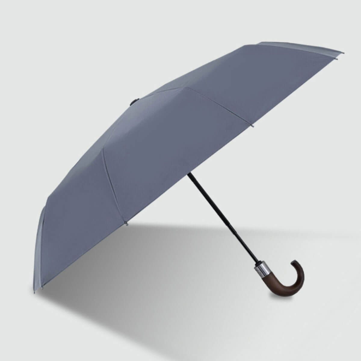 Wind-Resistant Folding Umbrella - Elegant Wooden Handle Design