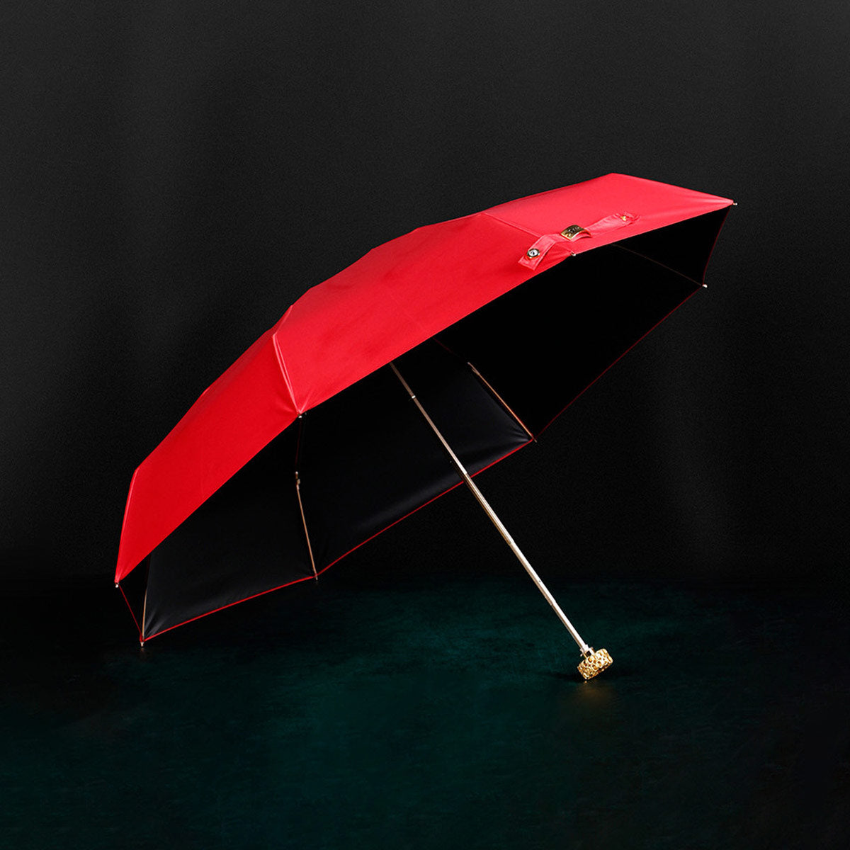 Sophisticated mini umbrella with golden handle - Red