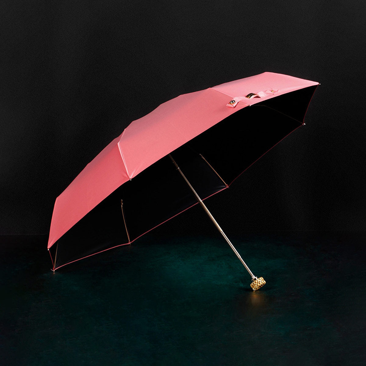 Portable sun protection umbrella with crystal handle - Pink