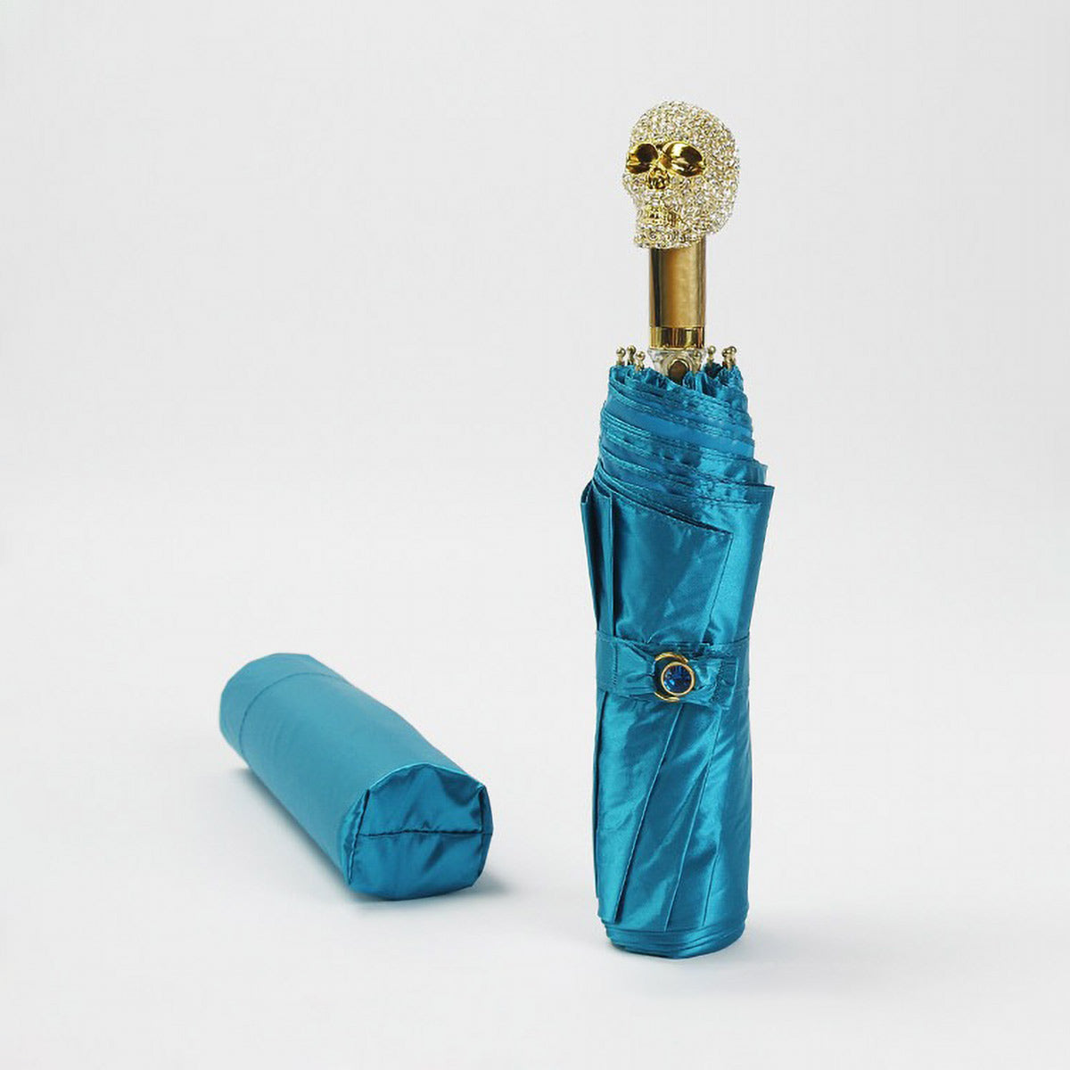 Blue diamond skull folding umbrella with protective case