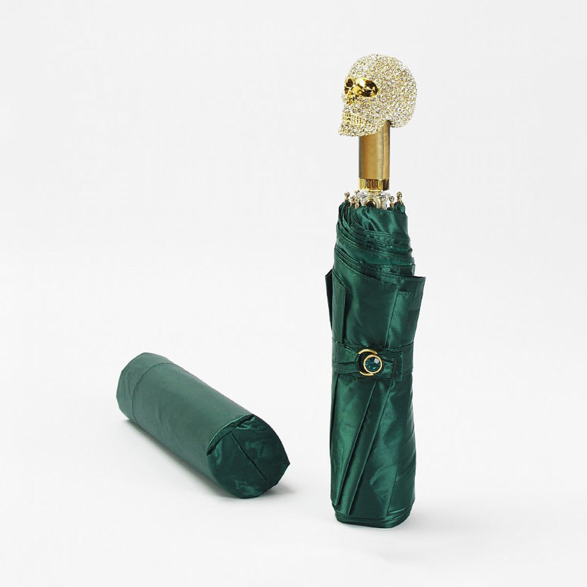 Dark green skull handle umbrella compact travel size