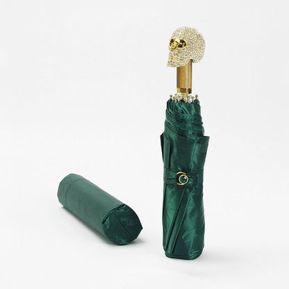 Dark green skull handle umbrella compact travel size