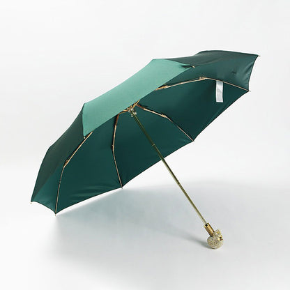 Dark green luxury skull umbrella with crystal handle