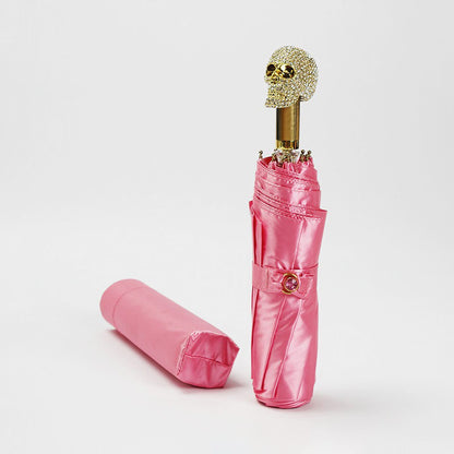 Pink crystal skull umbrella compact design for travel