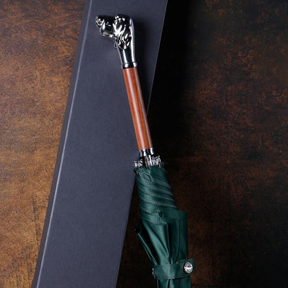 Green elegant long umbrella for fashionable dog enthusiasts