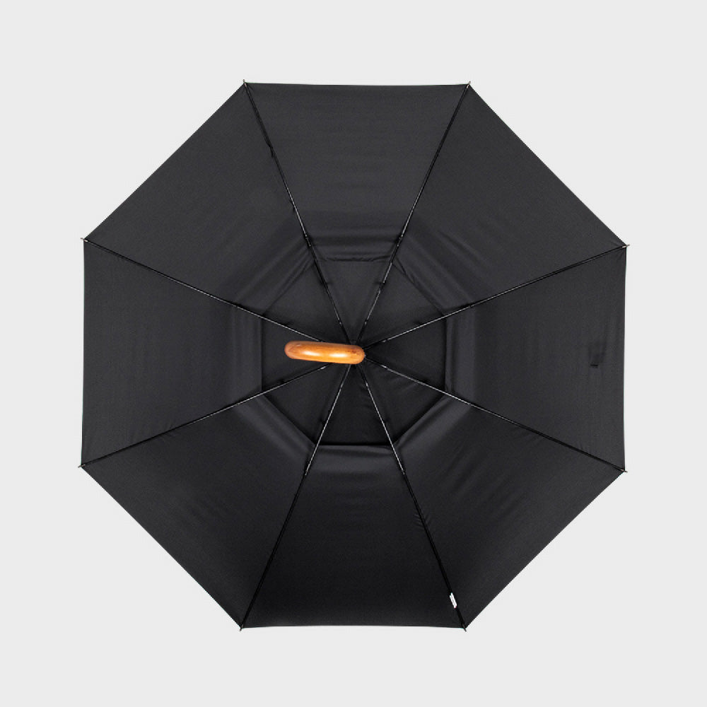 Double canopy umbrella with wooden handle for golfing in style