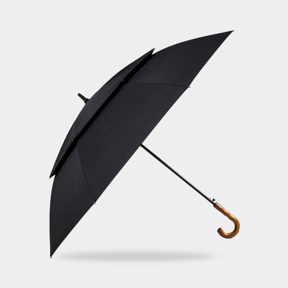 Black Double Canopy Golf Umbrella with Wooden Handle