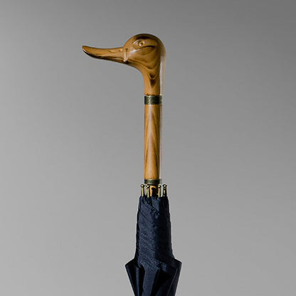 Vintage Style Duck Head Umbrella with handcrafted wooden handle in Navy Blue