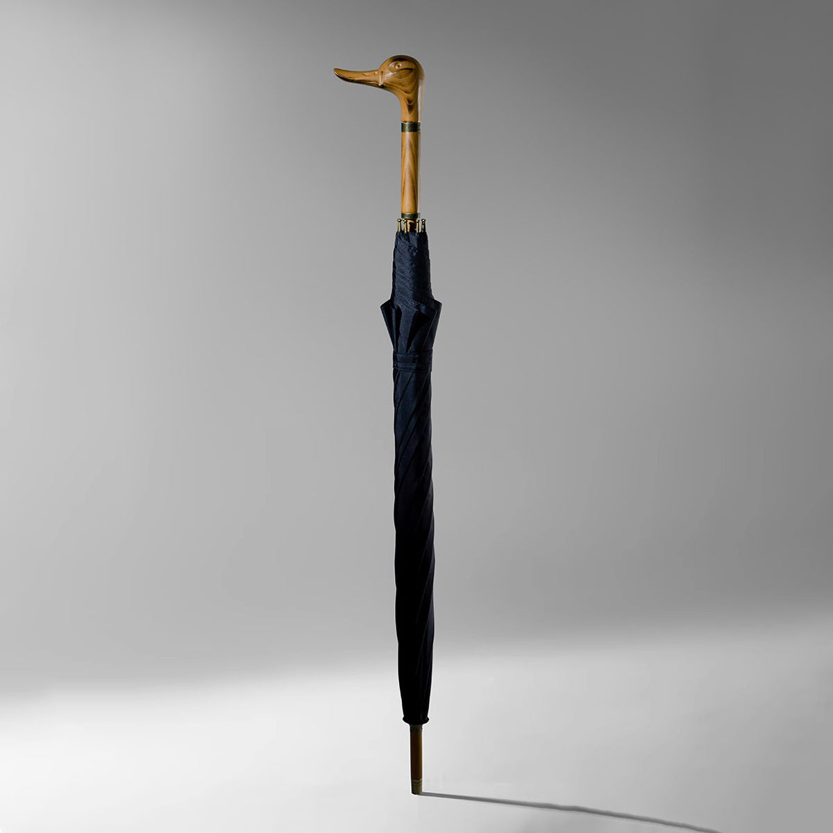 Long Handle Umbrella with carved duck head design in Classic Navy Blue