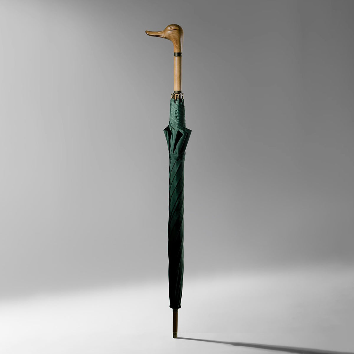 Gentleman's Umbrella with carved duck handle and Forest Green canopy