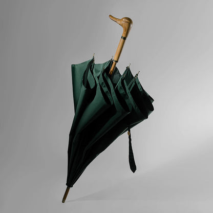 Duck Head Umbrella in Forest Green, elegantly folded designer umbrella view