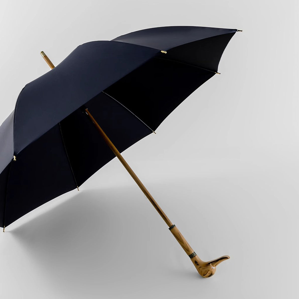 Luxury Wooden Umbrella with natural solid wood duck handle in Navy