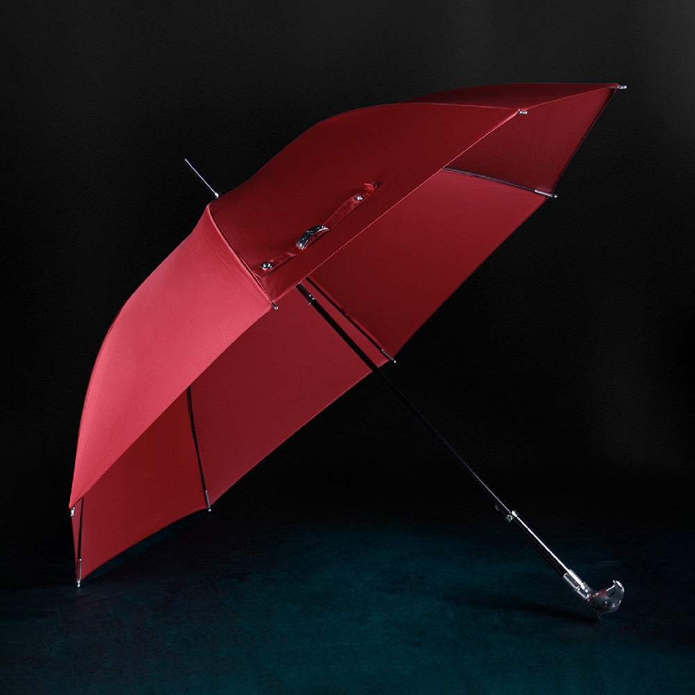 Red Eagle Umbrella - Luxury Parasol with Elegant Silver Animal Head Handle