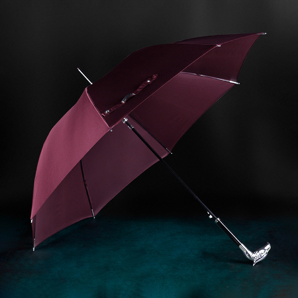 Burgundy Eagle Umbrella - Luxury Parasol with Elegant Silver Animal Head Handle