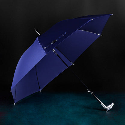 Blue Eagle Umbrella - Luxury Parasol with Elegant Silver Animal Head Handle