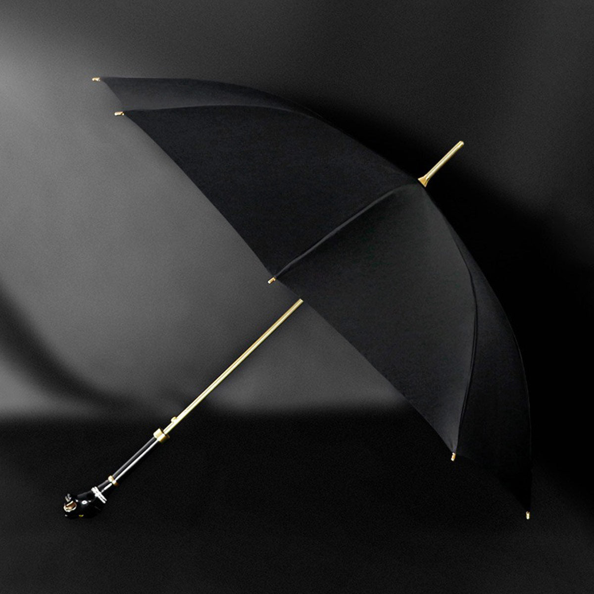 Luxury Black Umbrella featuring gold handle and elegant design