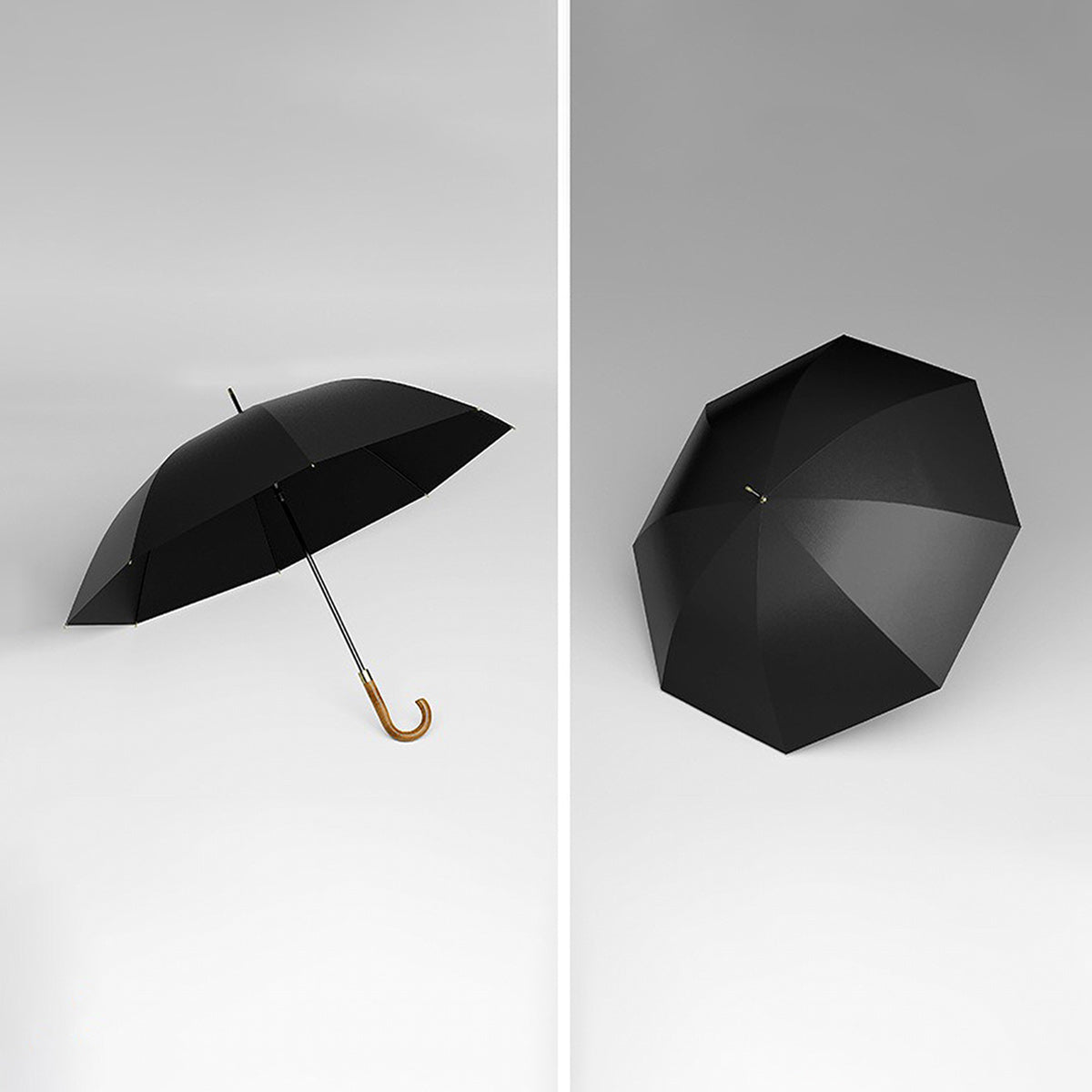 Elegant Classic Umbrella with wooden handle open in black