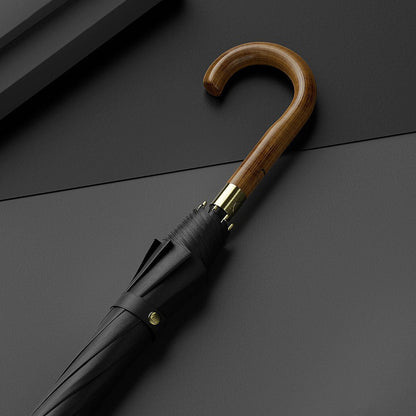 Black Elegant Classic Umbrella with wooden handle