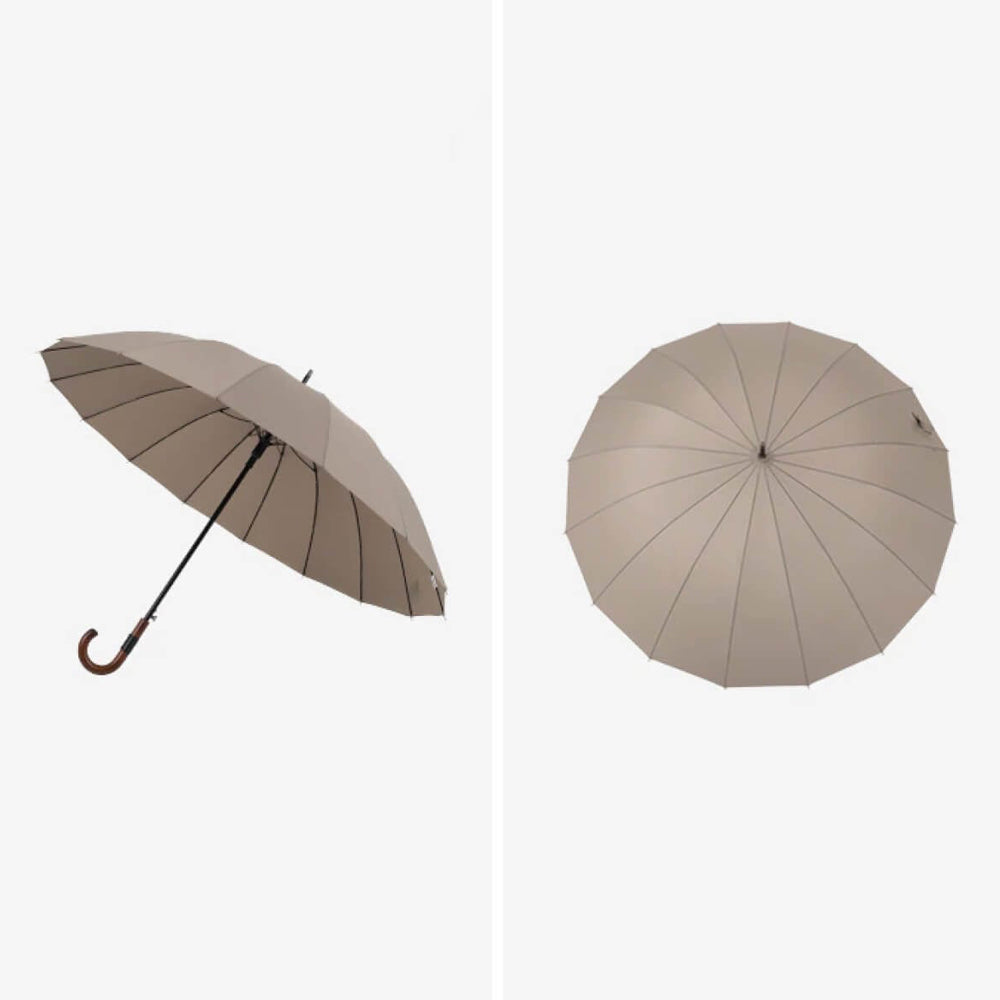 Khaki Large Rain Umbrella Featuring a Classy Wooden Handle