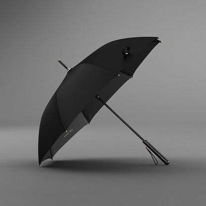 Fashion-forward long umbrella in black with aluminum alloy stick and plastic handle