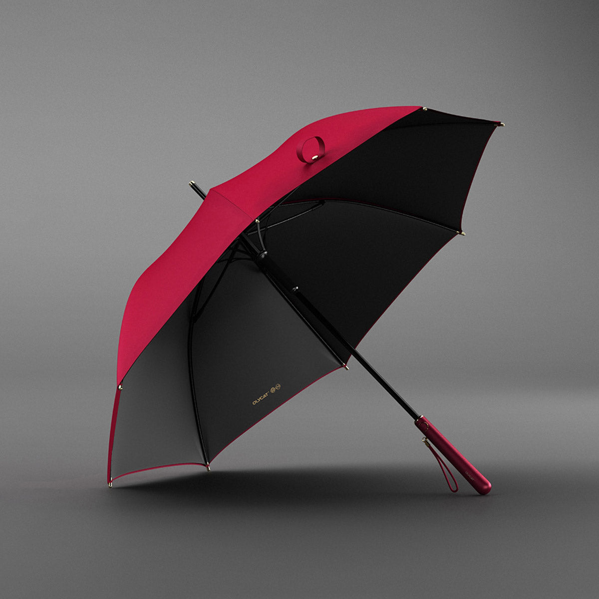 Elegant red long handle umbrella featuring sturdy construction