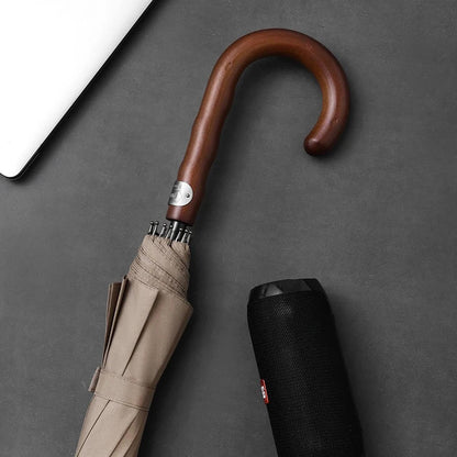 Sophisticated walking umbrella with natural wood handle