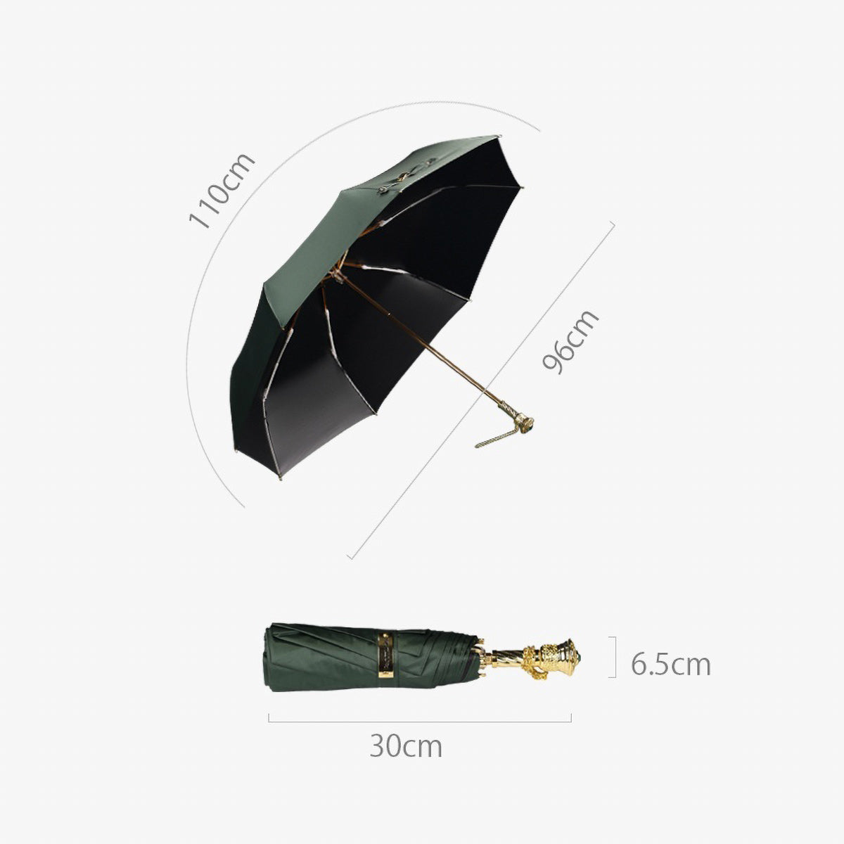 Women's Victorian Gold Handle Umbrella dimensions diagram