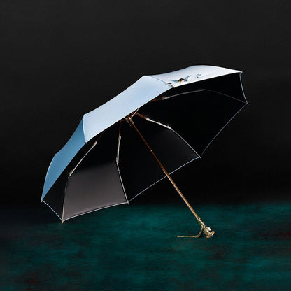 Luxury Sky Blue Umbrella with Antique Gold Victorian Handle