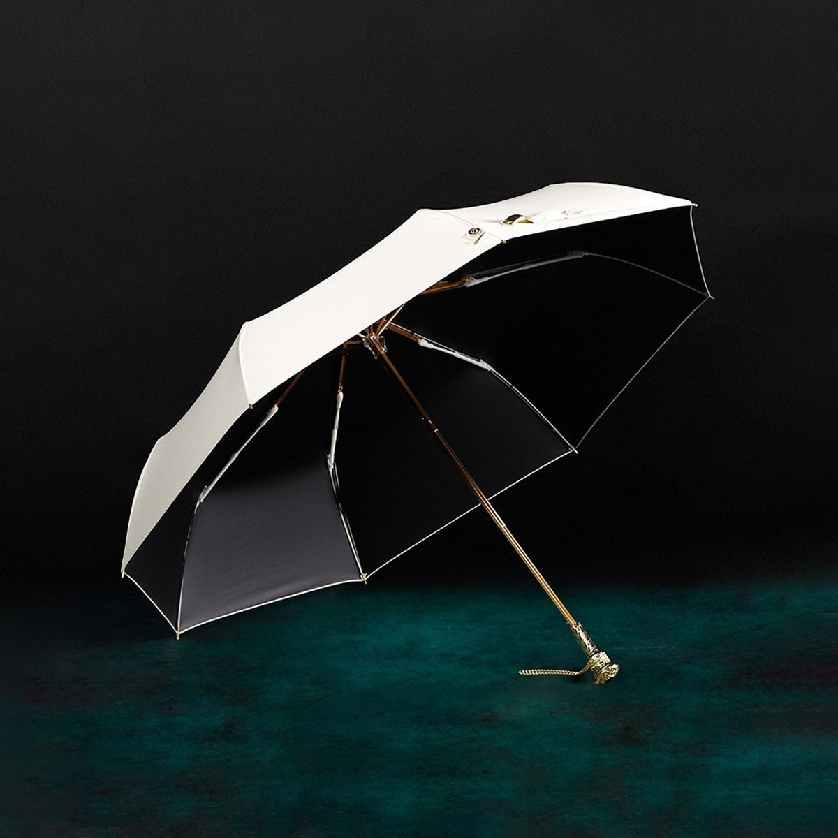 Luxury White Umbrella with Crystal Embellished Gold Handle