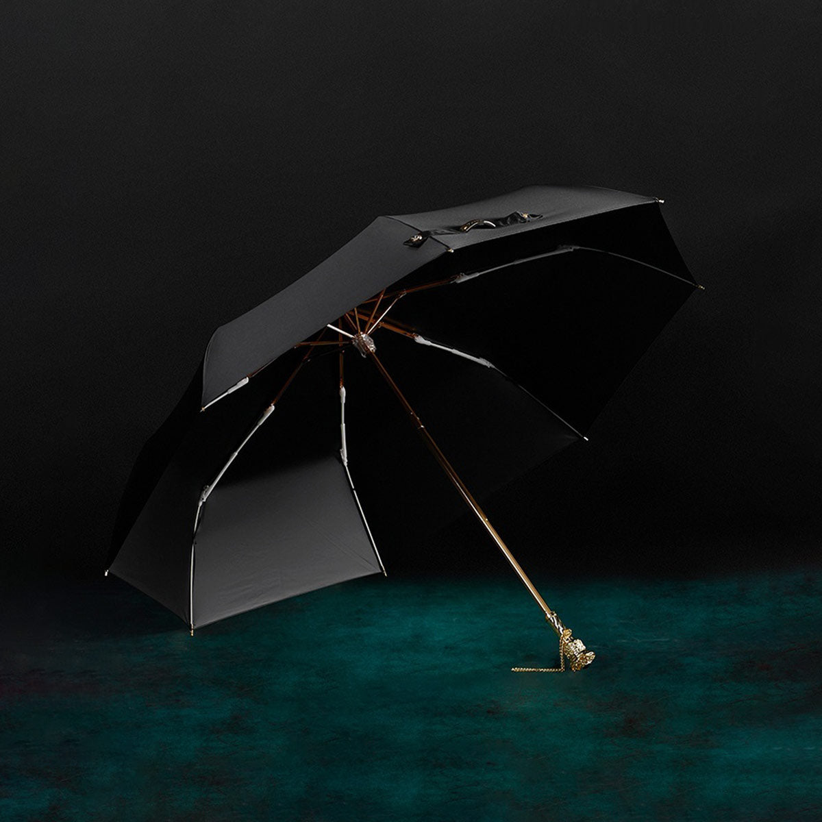 High-End Women's Umbrella in Black with Gold Crystal Handle