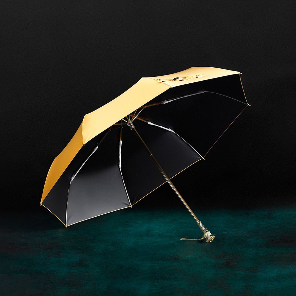 Elegant Golden Yellow Women's Umbrella with Crystal Handle