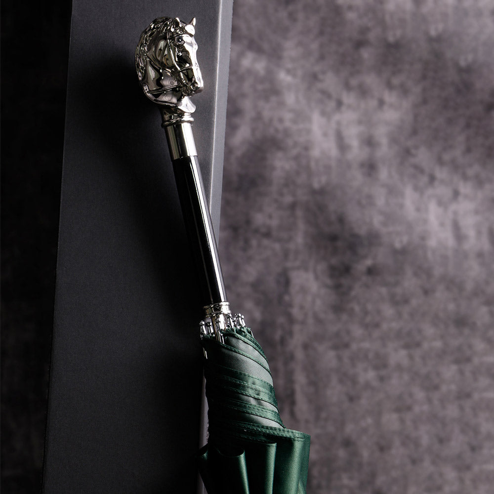 Prestige Silver Horse Head Umbrella in Green