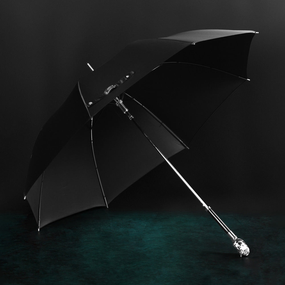 Elegant Silver Horse Head Umbrella in Black