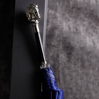 Premium Silver Horse Head Umbrella in Blue