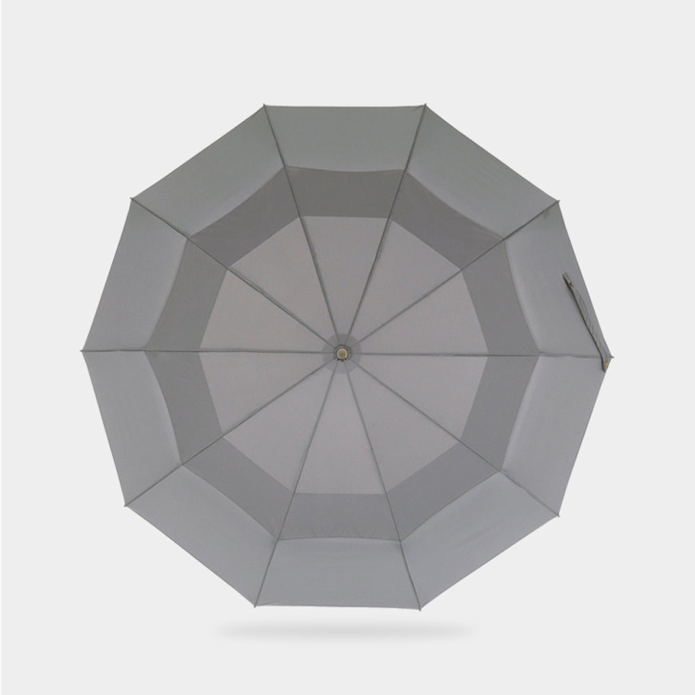 Grey Large Folding Umbrella with Luxury Wood Handle