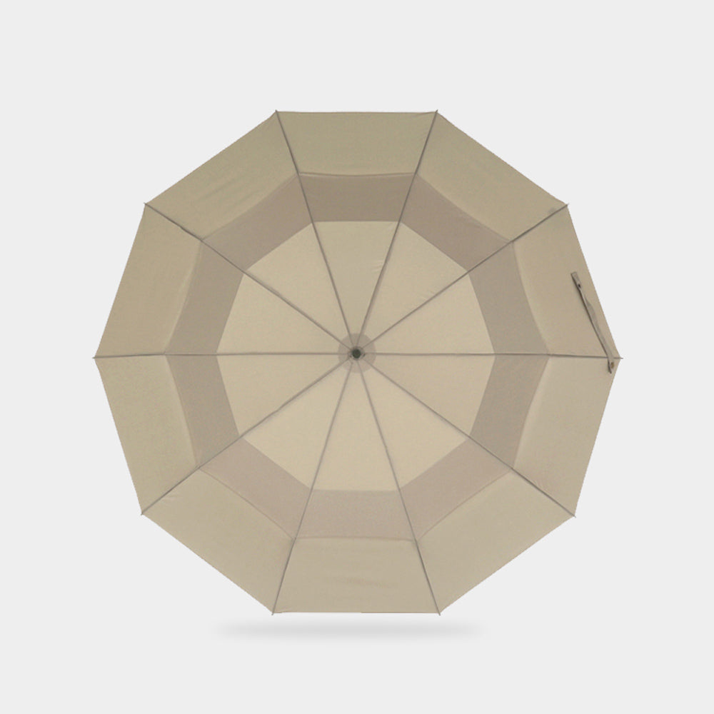 Khaki Large Folding Umbrella with Luxury Wood Handle