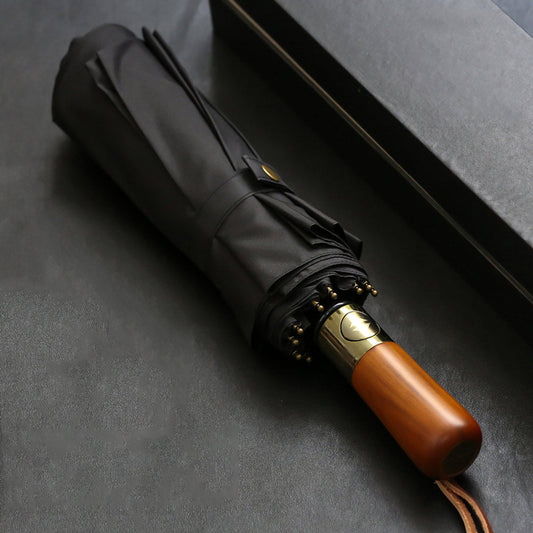 High-Quality Folding Umbrella with Elegant Wooden Grip for a Stylish Experience