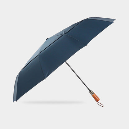 Sophisticated Folding Umbrella with Premium Wood Handle – A Rainy Day Essential