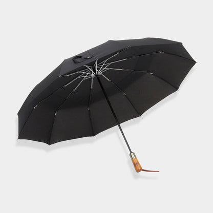 Fashionable Folding Umbrella with Opulent Wood Handle – Stay Dry in Style