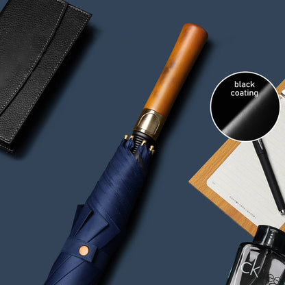 Fashionable Long Umbrella in Blue - Stylish Wood Grip