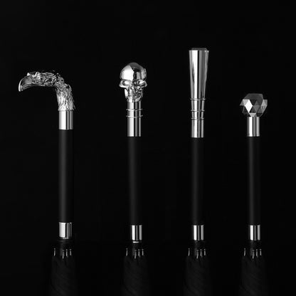 Luxury 2-in-1 Walking Cane Umbrella collection featuring four silver handles - Eagle, Skull, Pillar, and Diamond