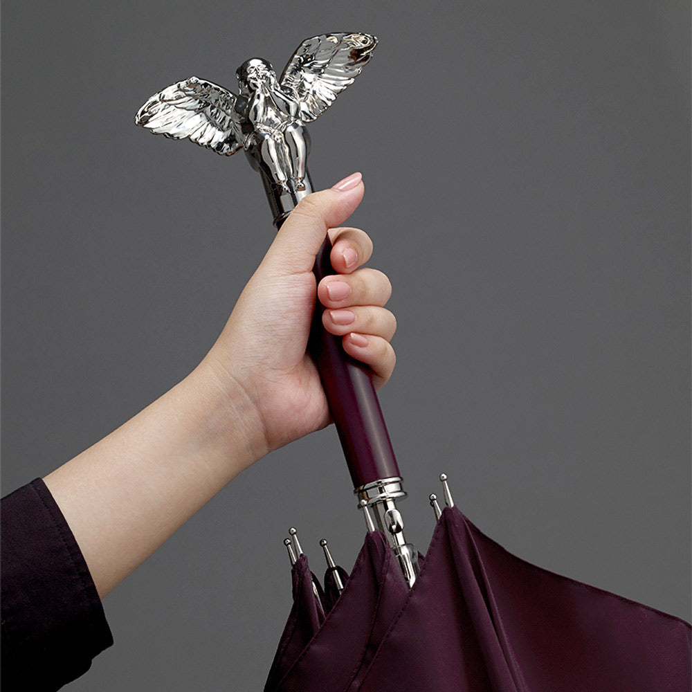 Luxury Burgundy Umbrella with Silver Angel Handle