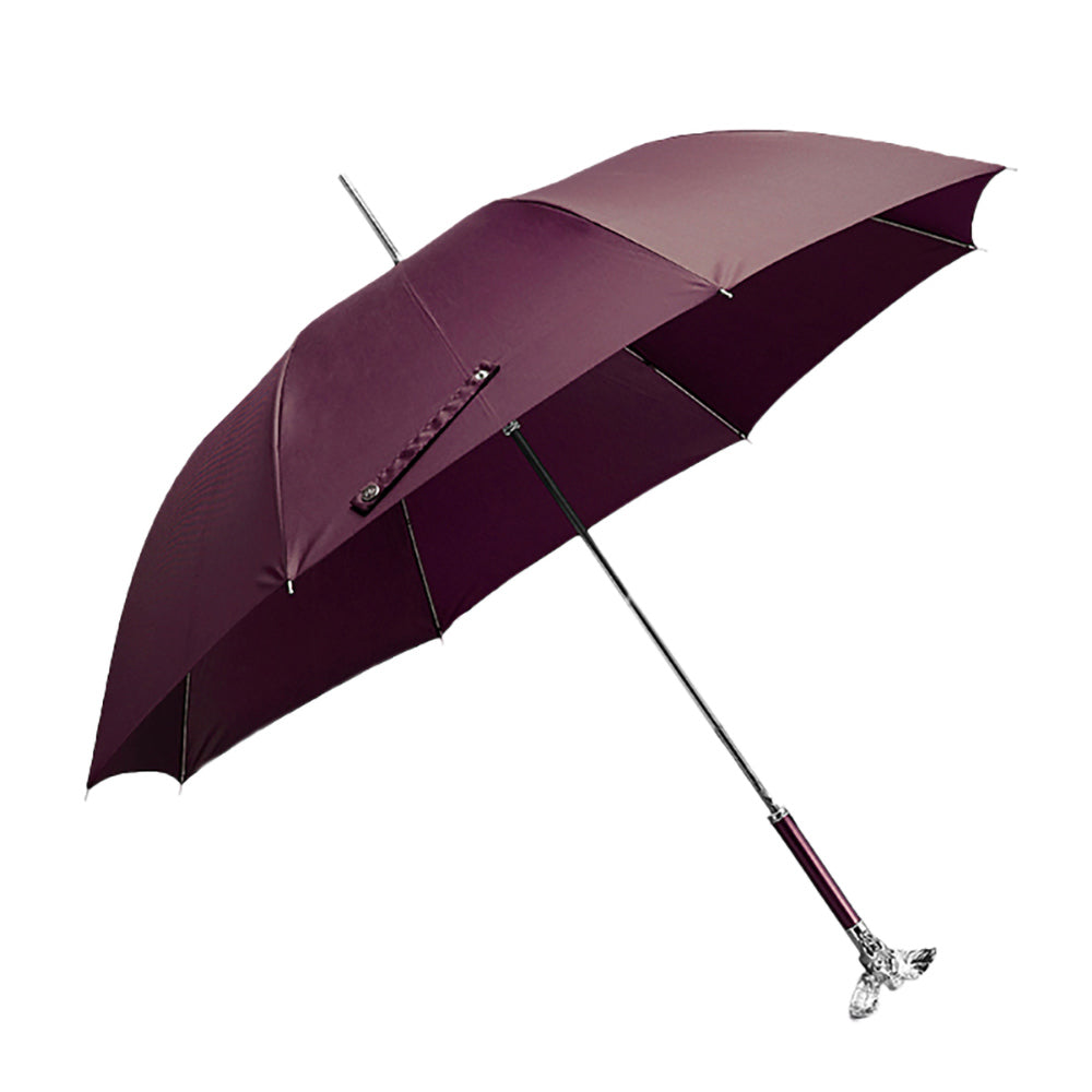 Fashionable burgundy umbrella - ornate silver handle