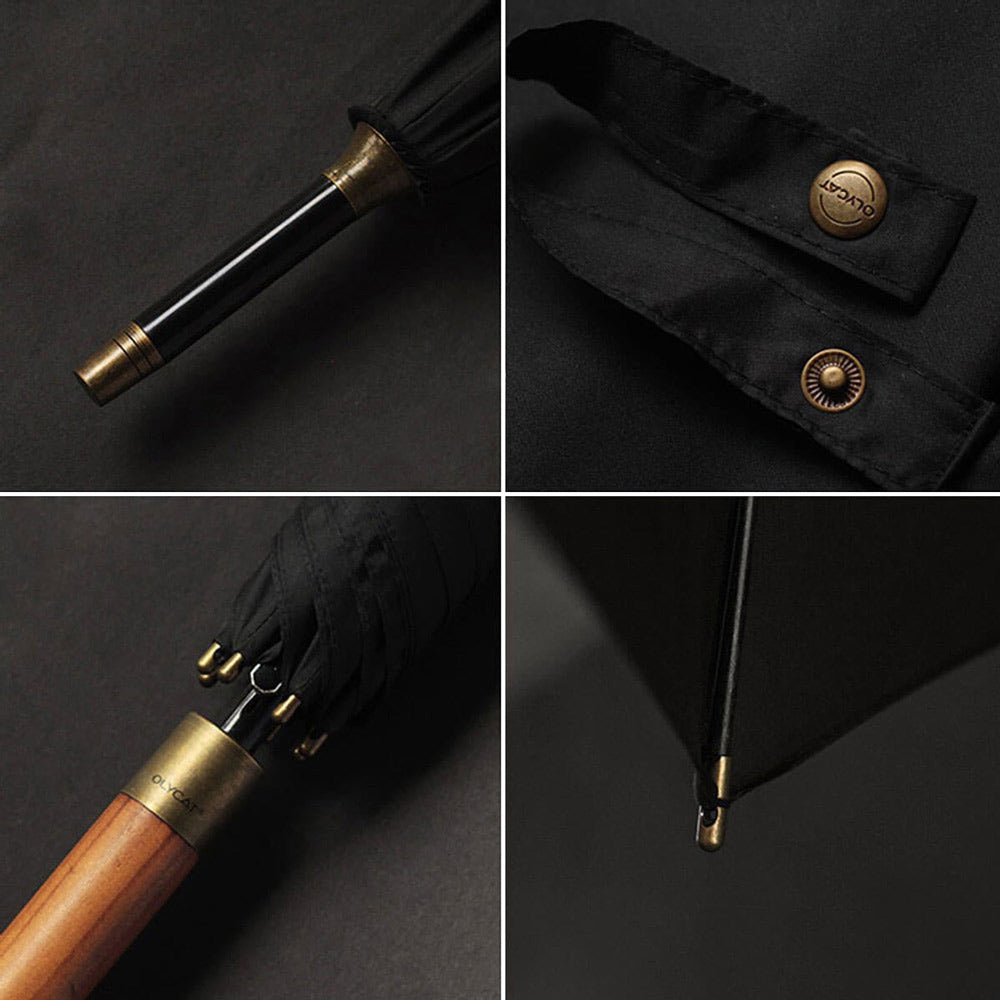 Chic Rain Umbrella with Wooden Grip: A Touch of Luxury for Everyone