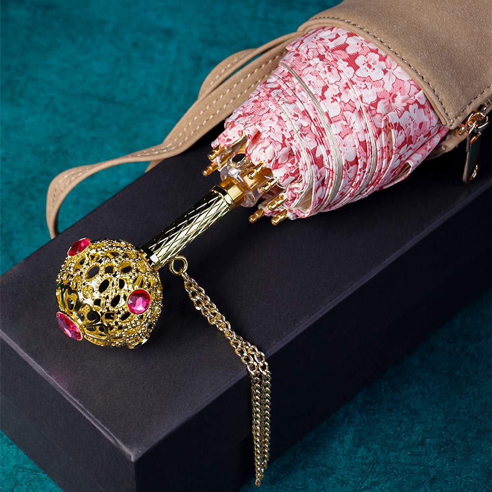 Stylish pink floral pattern umbrella with golden handle - Nice gift for ladies