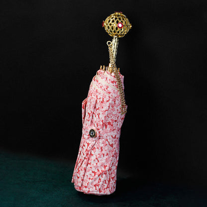 Pink Floral Umbrella with Luxury Gold Handle - Stylish Gift for Ladies